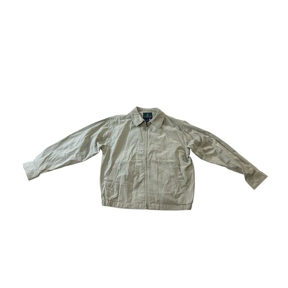 VTG 90s Rainforest Men L Beige Zip Up Jacket Windbreaker Bomber Golf Harrington